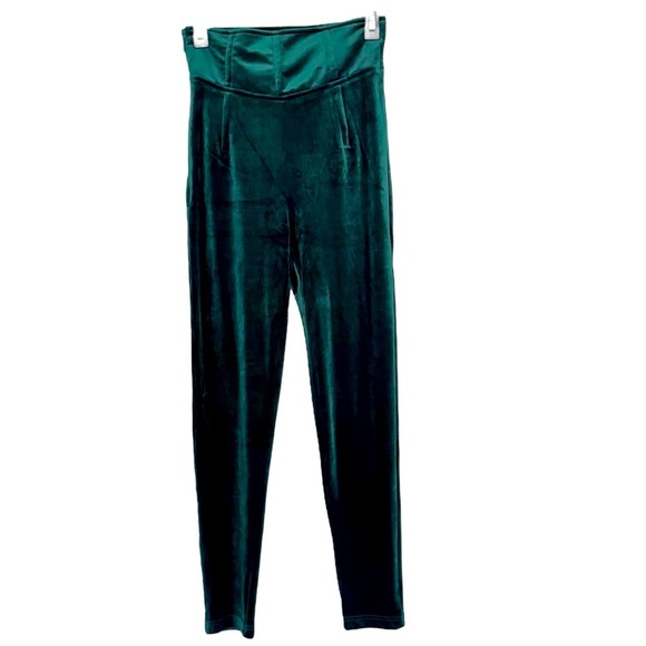 JLUXLABEL Size Medium Noir Ultra High Waist Skinny Emerald Green Velvet Pants - Picture 4 of 11